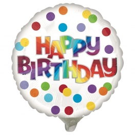 Balão Metalizado Redondo Happy Birthday Pontos Coloridos 10" (25cm)