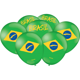 Balão 9" de Látex Verde com Estampa do Brasil (25 un.)