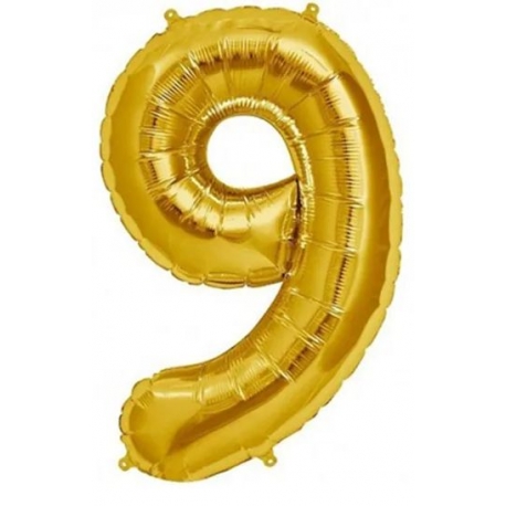 Balão Metalizado 40cm Dourado Número 9