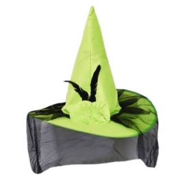 Chapéu de Bruxa Verde com Tule Preto (1 un.)