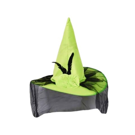 Chapéu de Bruxa Verde com Tule Preto (1 un.)