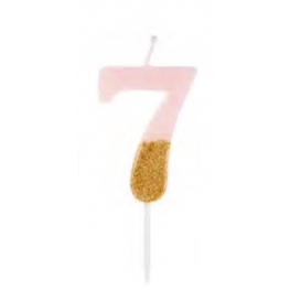Vela Candy Color Rosa com Dourado Número 7