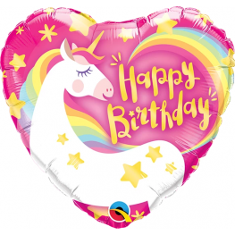 Balão Metalizado 25cm Coração Rosa Happy Birthday Unicórnio