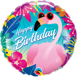 Balão Metalizado Happy Birthday Flamingo 18" (45cm)